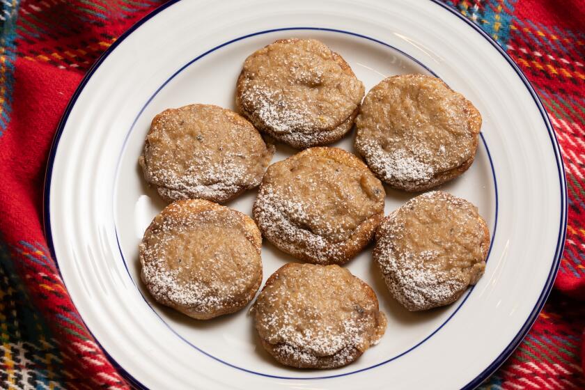 LOS ANGELES, CA -- THURSDAY, NOVEMBER 20, 2025: Winterdoodle (Snickerdoodle with Eggnog Custard) by Kirsten Mossberg. (Catherine Dzilenski / For The Times)