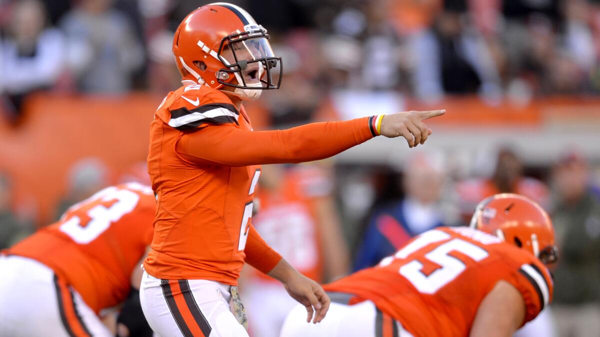 Browns quarterback Johnny Manziel will get the start against the Bengals on Thursday in Cincinnati.