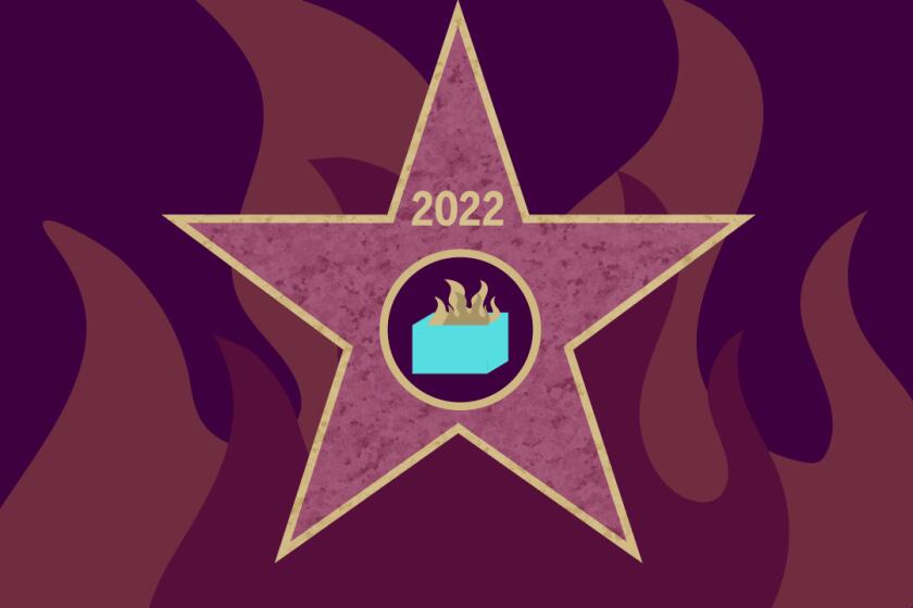 illustration of a walk-of-fame star for 2022 with a dumpster fire icon on it