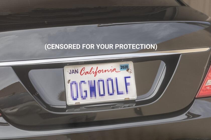 A mock-up of the personalized license plate, "OGWOOLF"