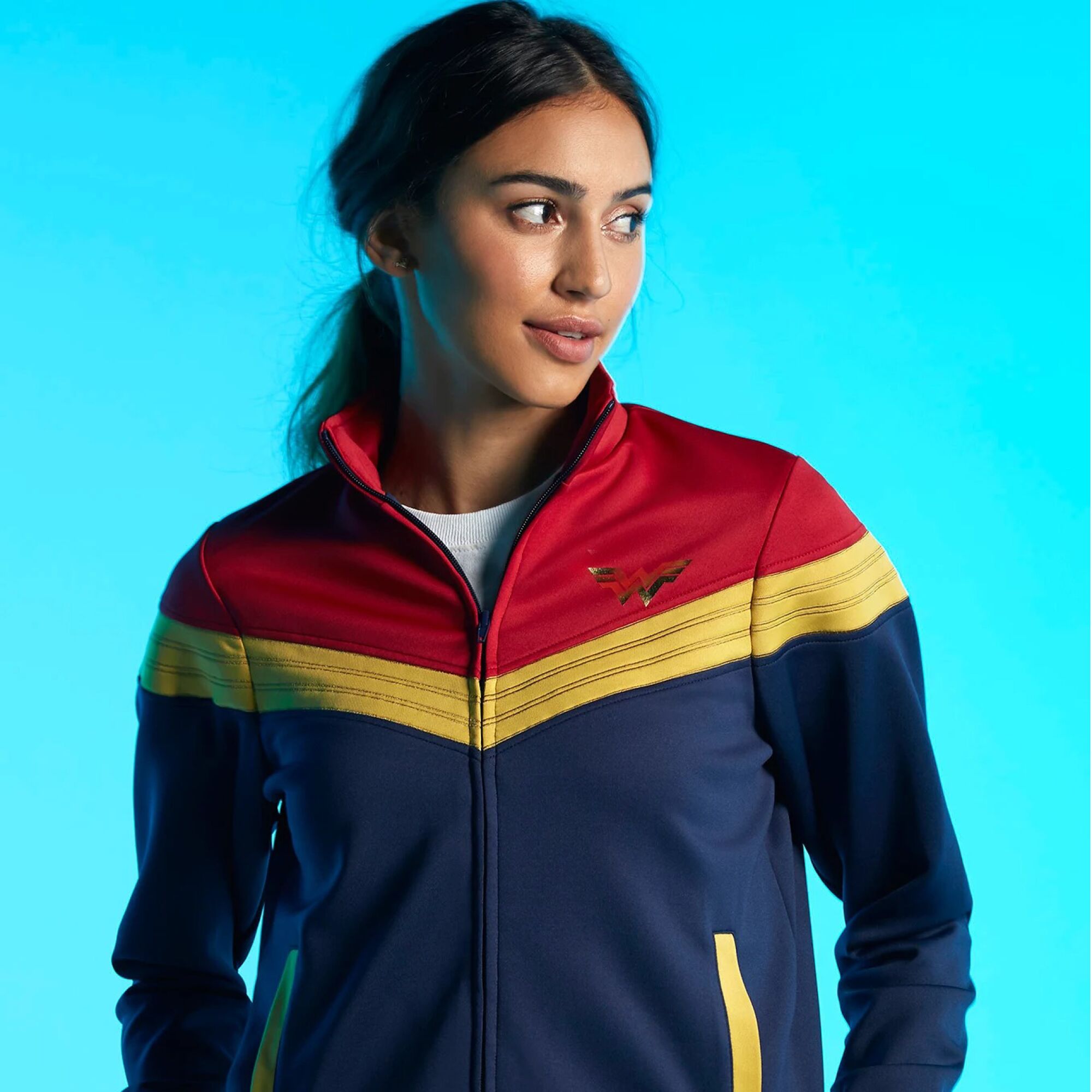 Her Universe's "Wonder Woman 1984" track jacket designed by 2019 Her Universe Fashion Show winner Adria Renee.