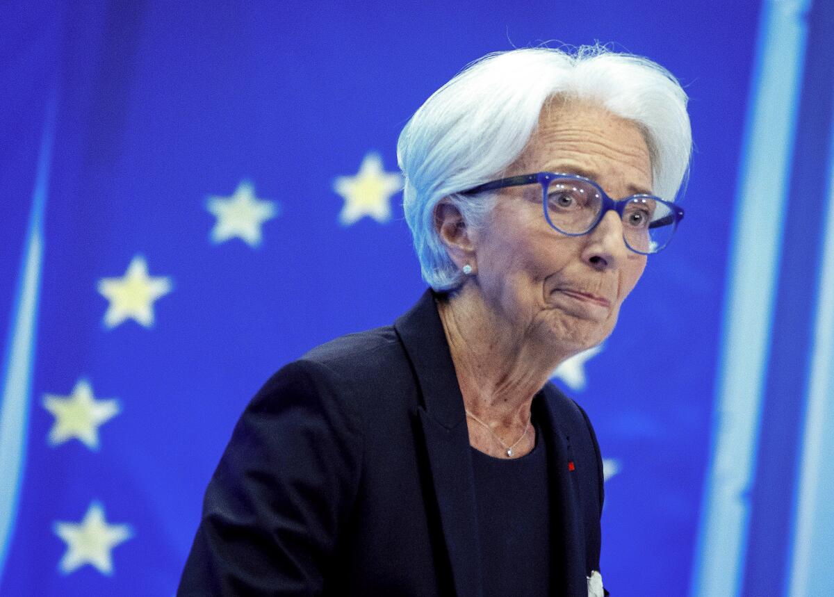 Christine Lagarde, presidenta del Banco Central Europeo, durante una conferencia de prensa en la sede del BCE en Fráncfort