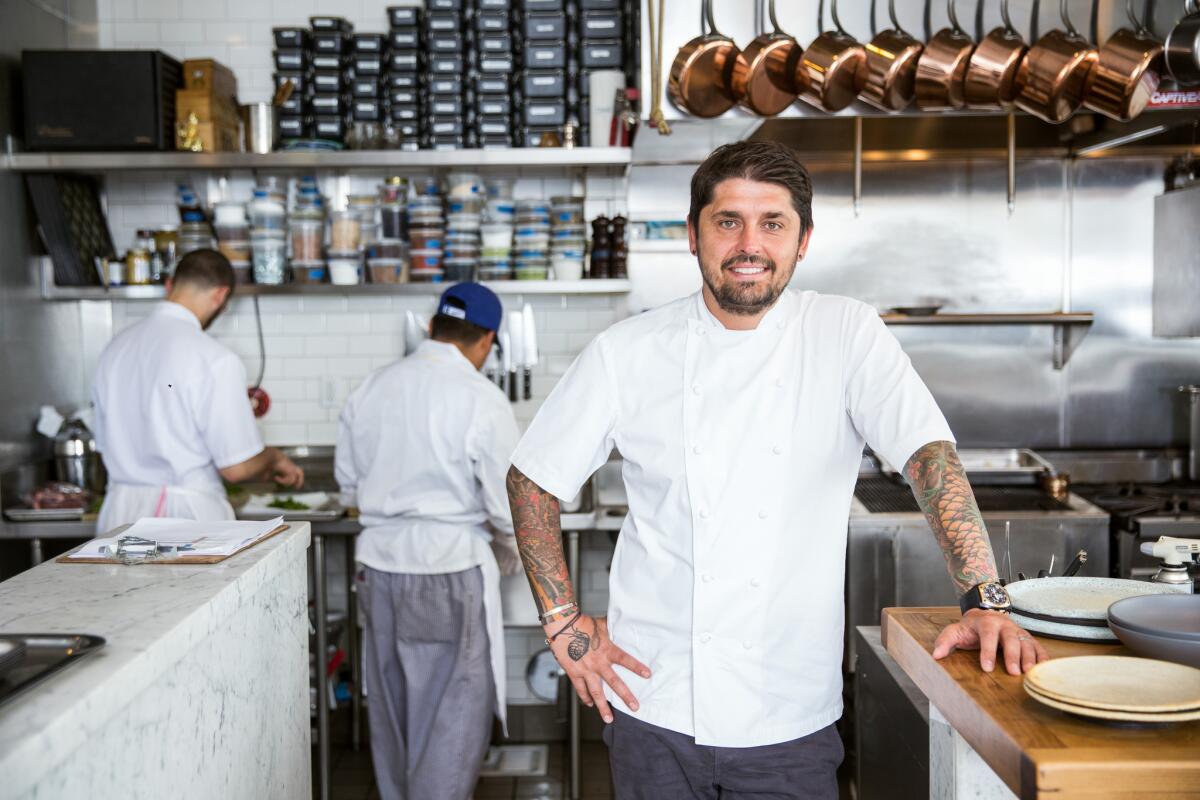 Chef Ludo Lefebvre at his restaurant, Trois Mec.