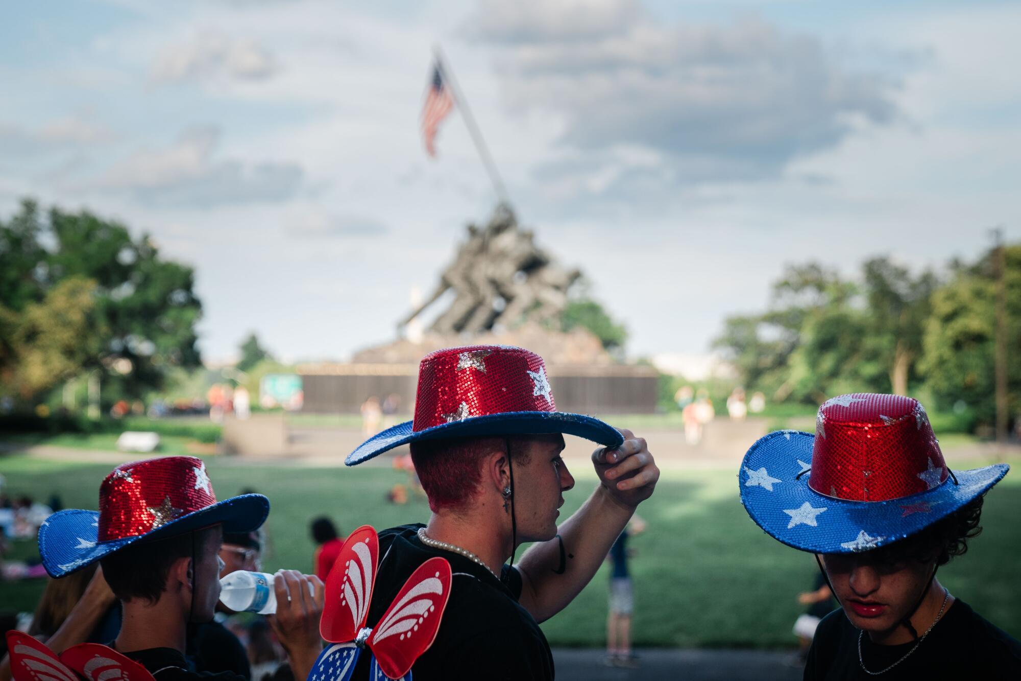  People gather near the Marine Corps War Memorial 