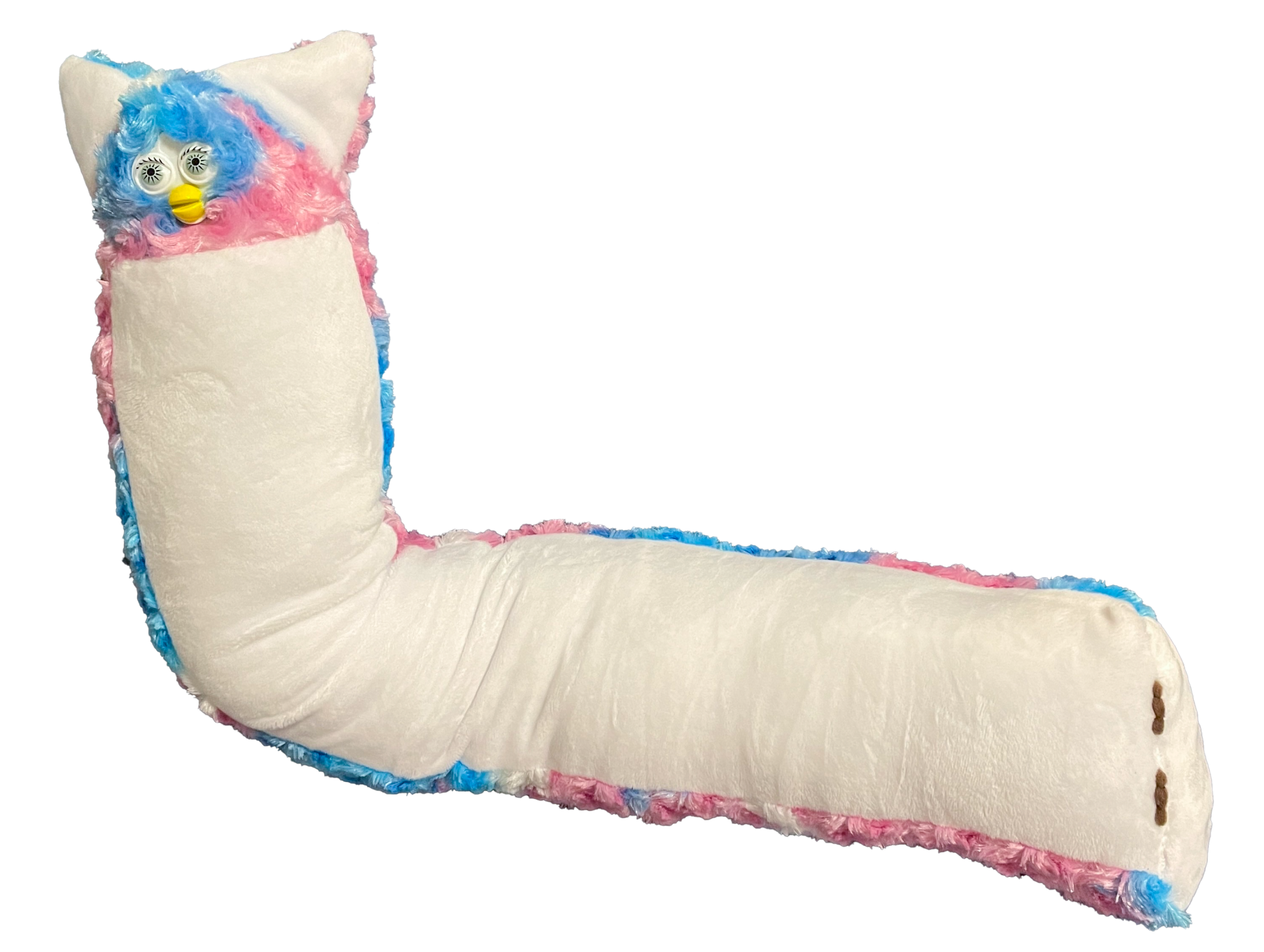 A long Furby plush toy. 