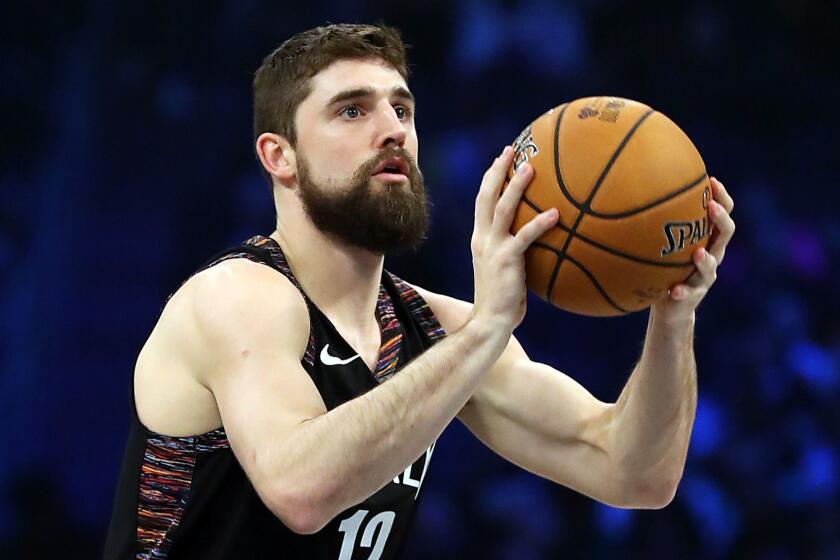 CHARLOTTE, NORTH CAROLINA - FEBRUARY 16: Joe Harris #12 of the Brooklyn Nets takes a shot during the MTN DEW 3-Point Contest as part of the 2019 NBA All-Star Weekend at Spectrum Center on February 16, 2019 in Charlotte, North Carolina. (Photo by Streeter Lecka/Getty Images) ** OUTS - ELSENT, FPG, CM - OUTS * NM, PH, VA if sourced by CT, LA or MoD **