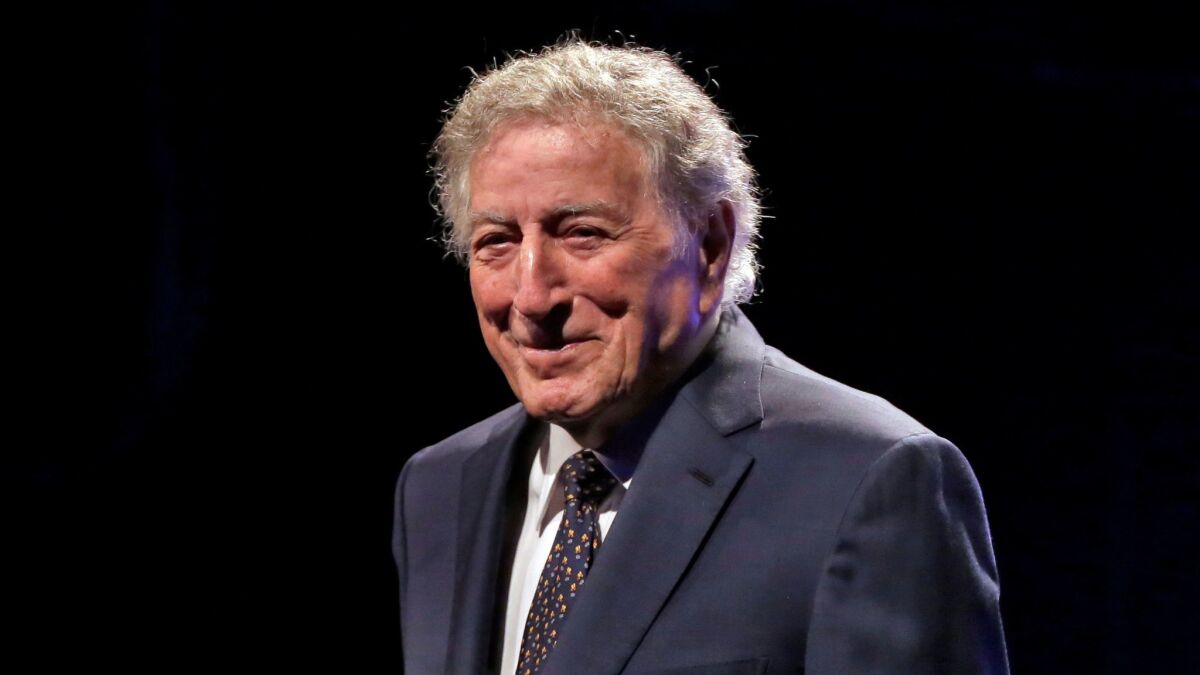 Singer Tony Bennett appears during "A Night of New York Stories" at the PlayStation Theater in New York City on Aug. 8. Tickets for his Vegas shows in November go on sale Friday.
