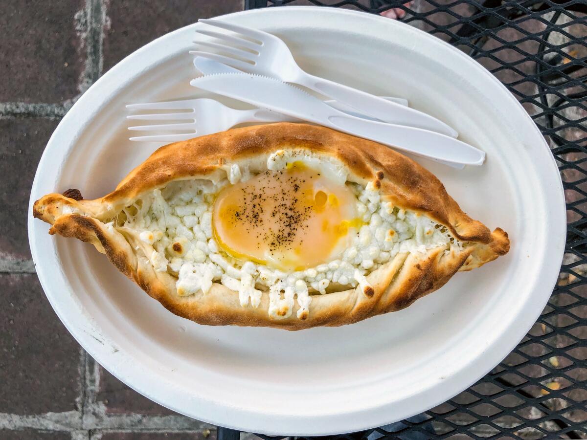 Adjaruli khachapuri from Old Sasoon Bakery in Pasadena