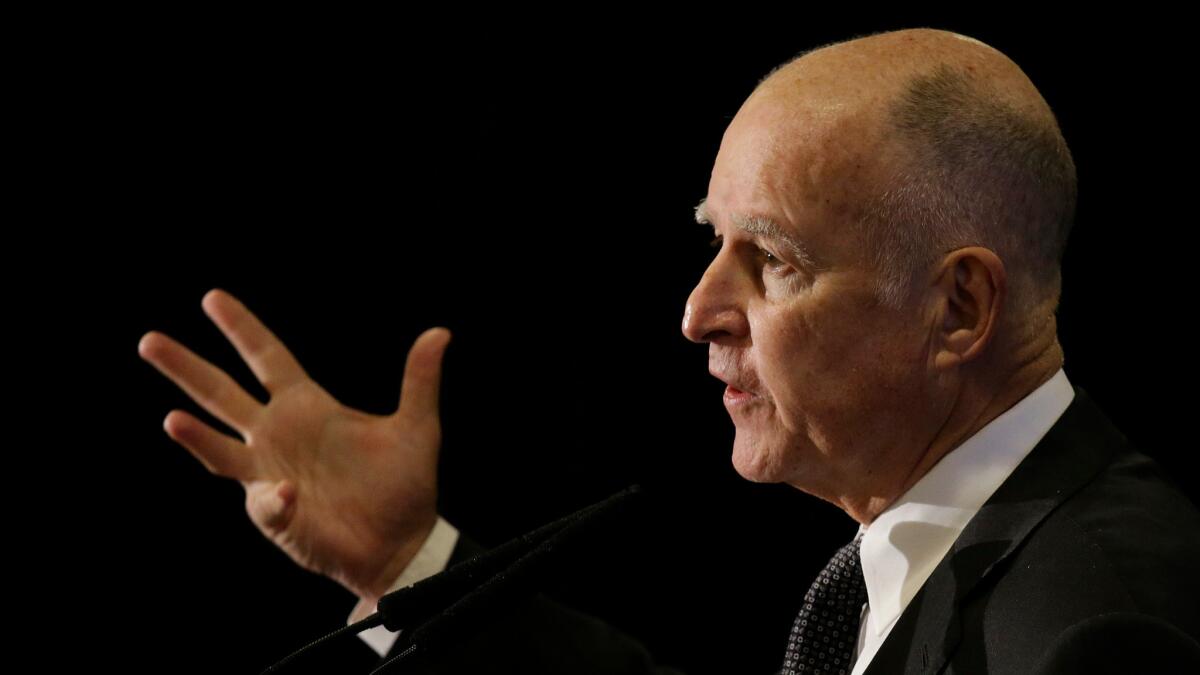 California Gov. Jerry Brown delivers the keynote address at the Subnational Clean Energy Ministerial on June 1 in San Francisco.