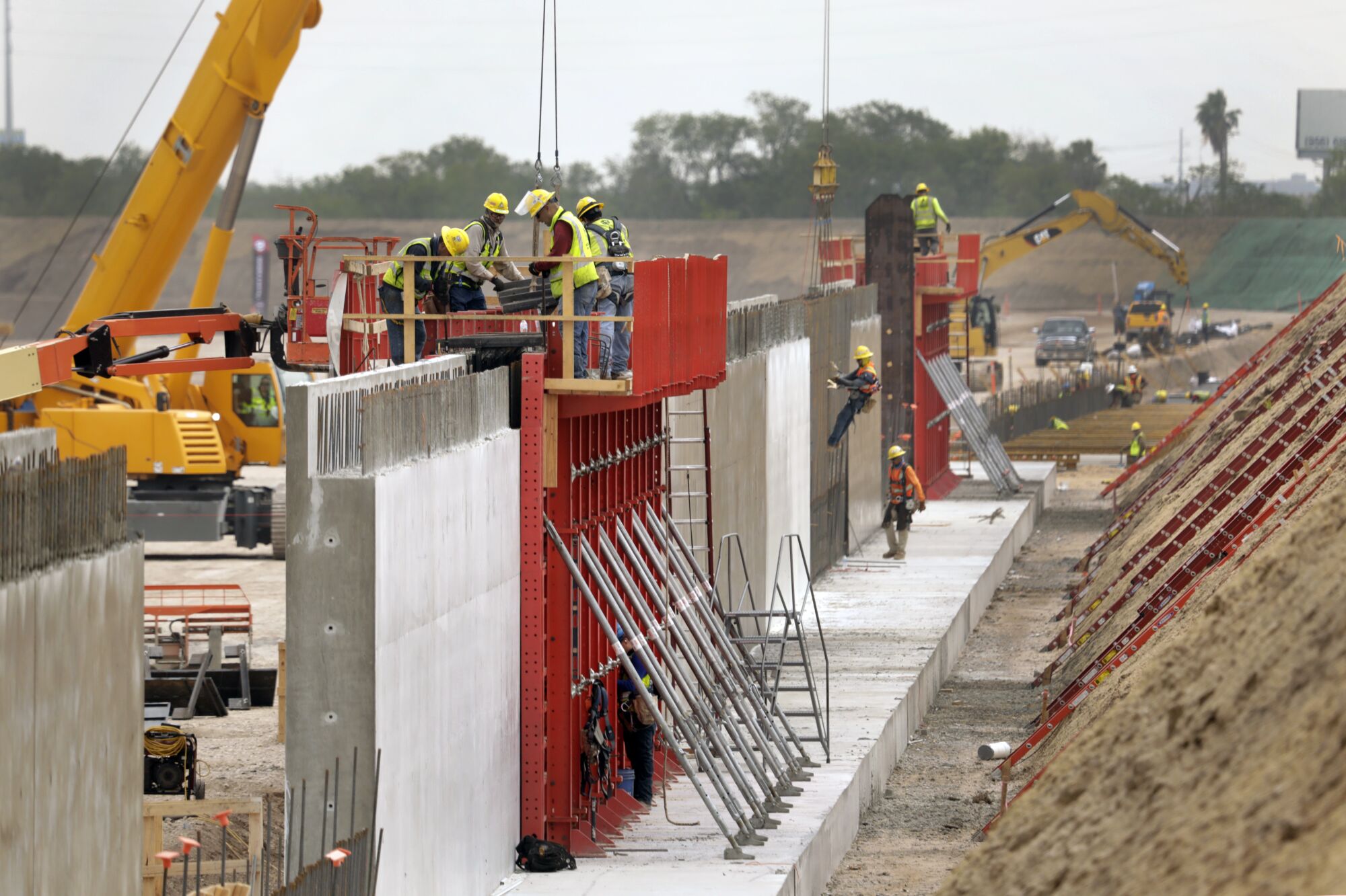 Border wall construction is going strong in the town of Hidalgo, near McAllen, Texas.