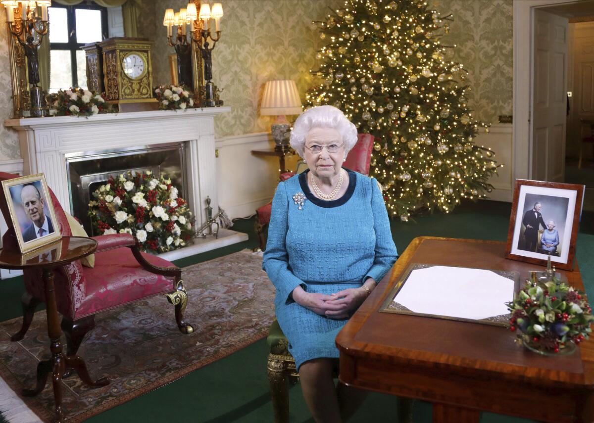 Britain's Queen Elizabeth II is shown Sunday at Buckingham Palace after recording her traditional Christmas Day broadcast to the Commonwealth.