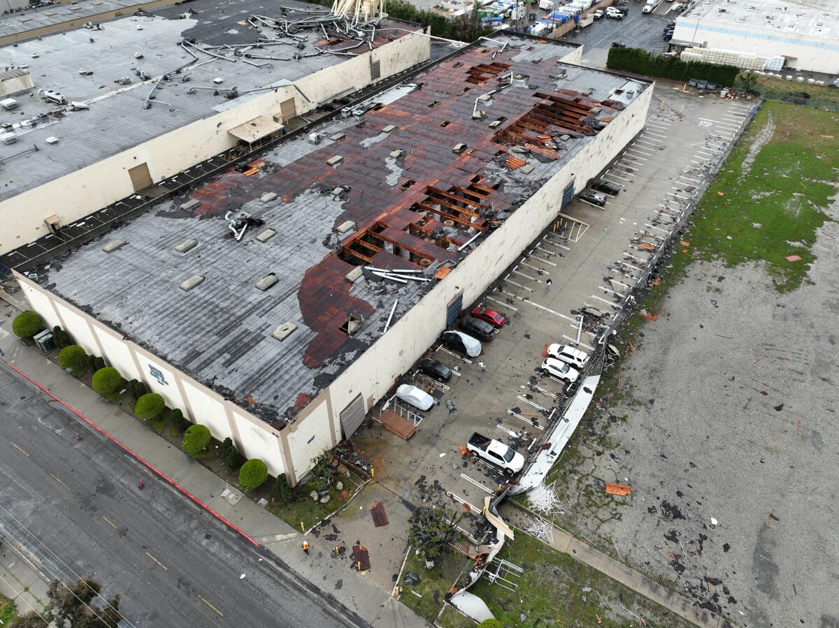 A building with severe roof damage