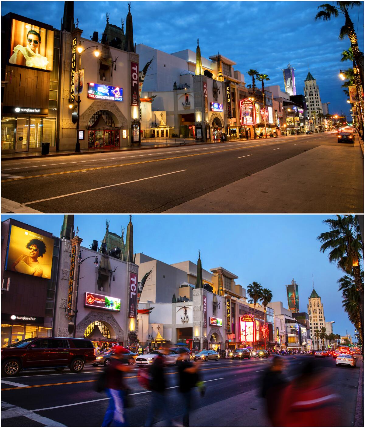 Before and after of Hollywood Boulevard near the TCL Chinese Theatre