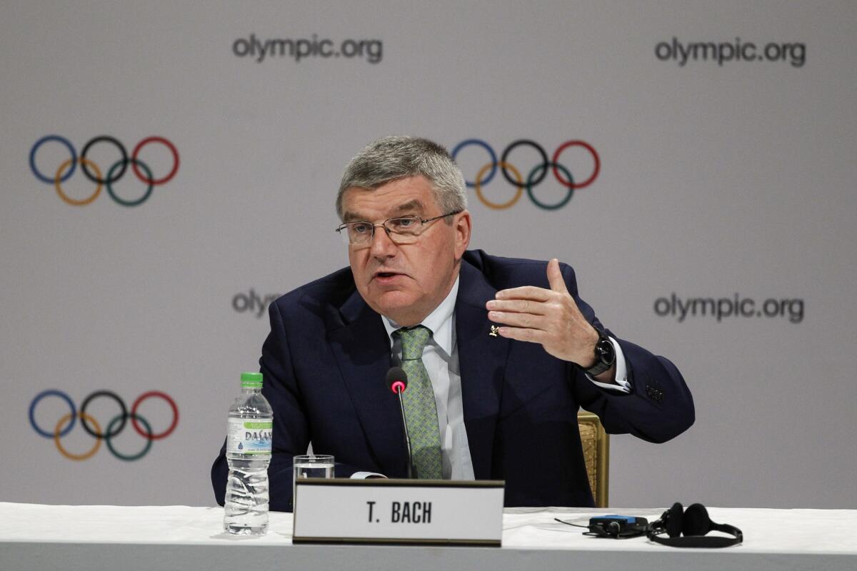 International Olympic Committee President Thomas Bach speaks Wednesday during a news conference in Kuala Lumpur, Malaysia.