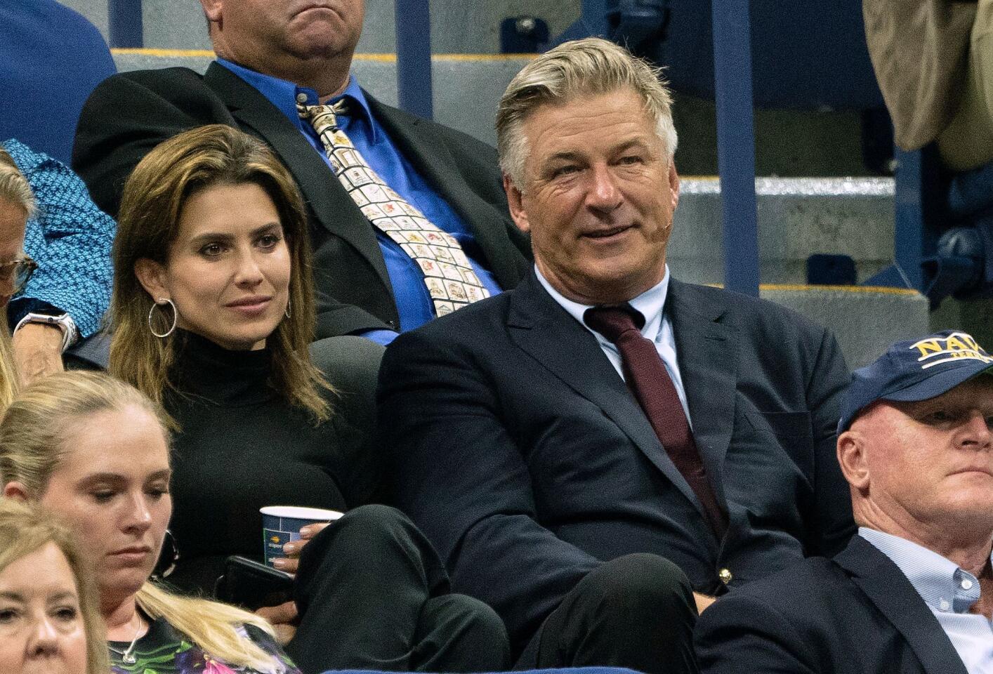 Actor Alec Baldwin and his wife Hilaria watch the match between Rafael Nadal of Spain and Marin Cilic of Croatia during their Round Four Men's Singles match at the 2019 U.S. Open at the USTA Billie Jean King National Tennis Center in New York on Sept. 2, 2019.