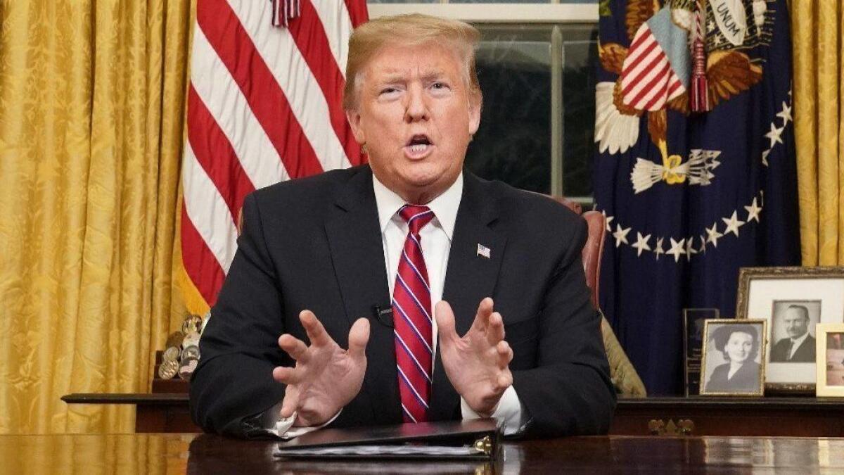 President Trump speaks from the Oval Office during a prime-time address Jan. 8 about border security.