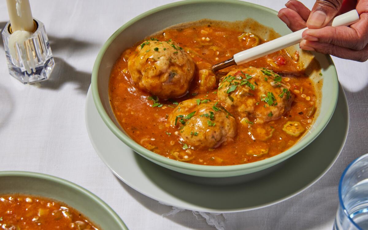 Matzoh balls serve as the starch in Michael Twitty's okra gumbo, featured in his "KosherSoul" food memoir.