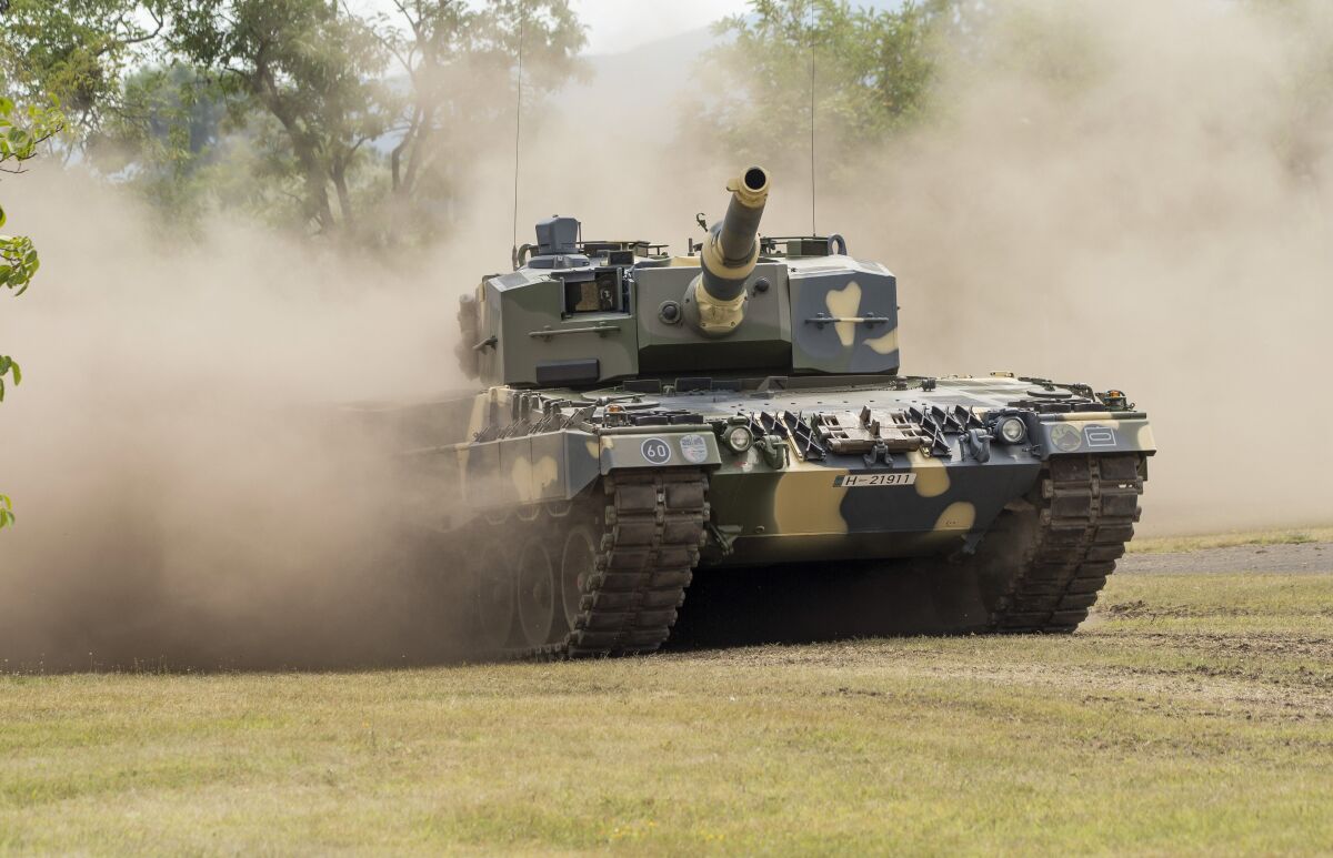 A German-built Leopard tank in Hungary. 