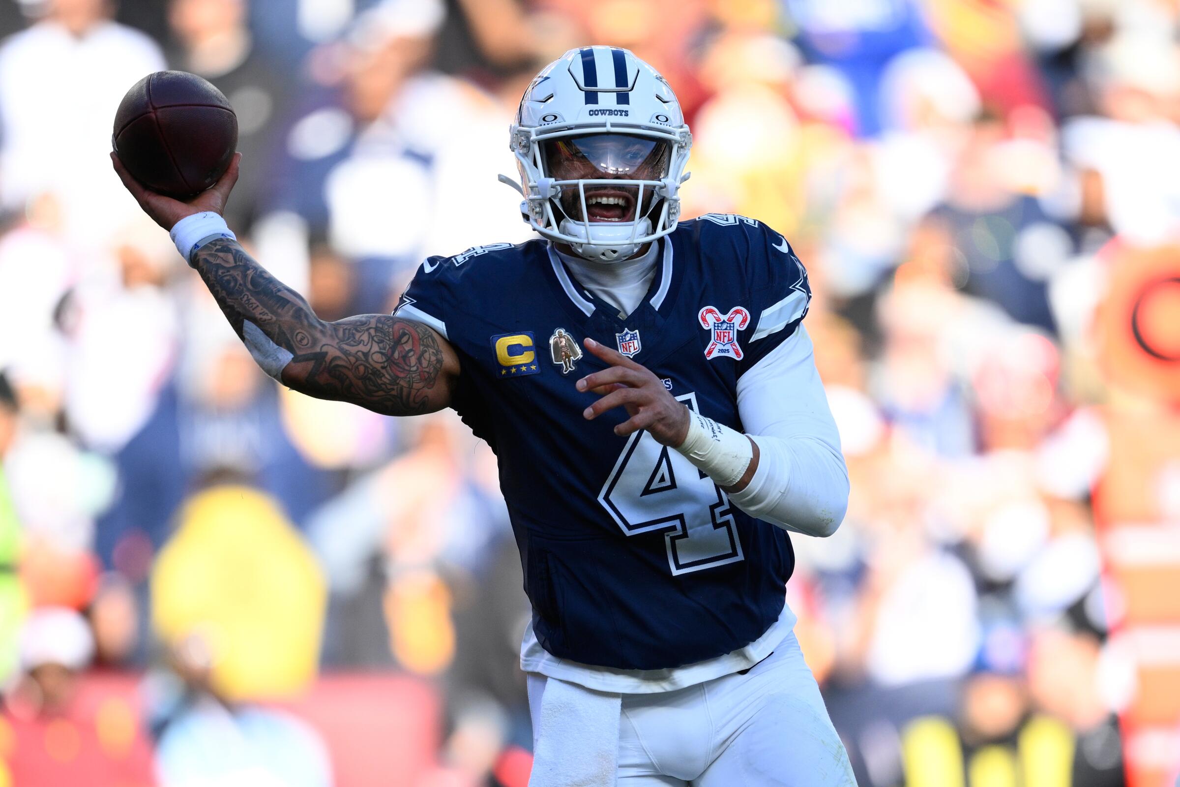 NFL on Christmas: Dak Prescott leads Cowboys past Commanders - Los Angeles Times