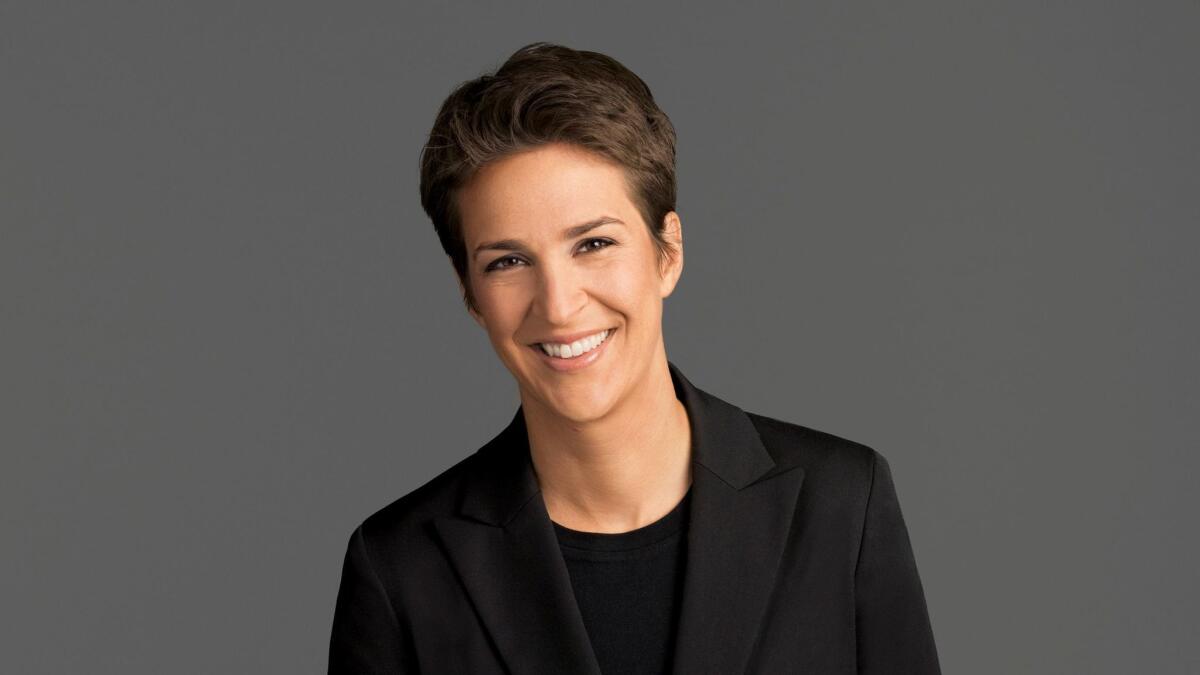 Rachel Maddow hosts "The Rachel Maddow Show" on MSNBC. (MSNBC via Associated Press)