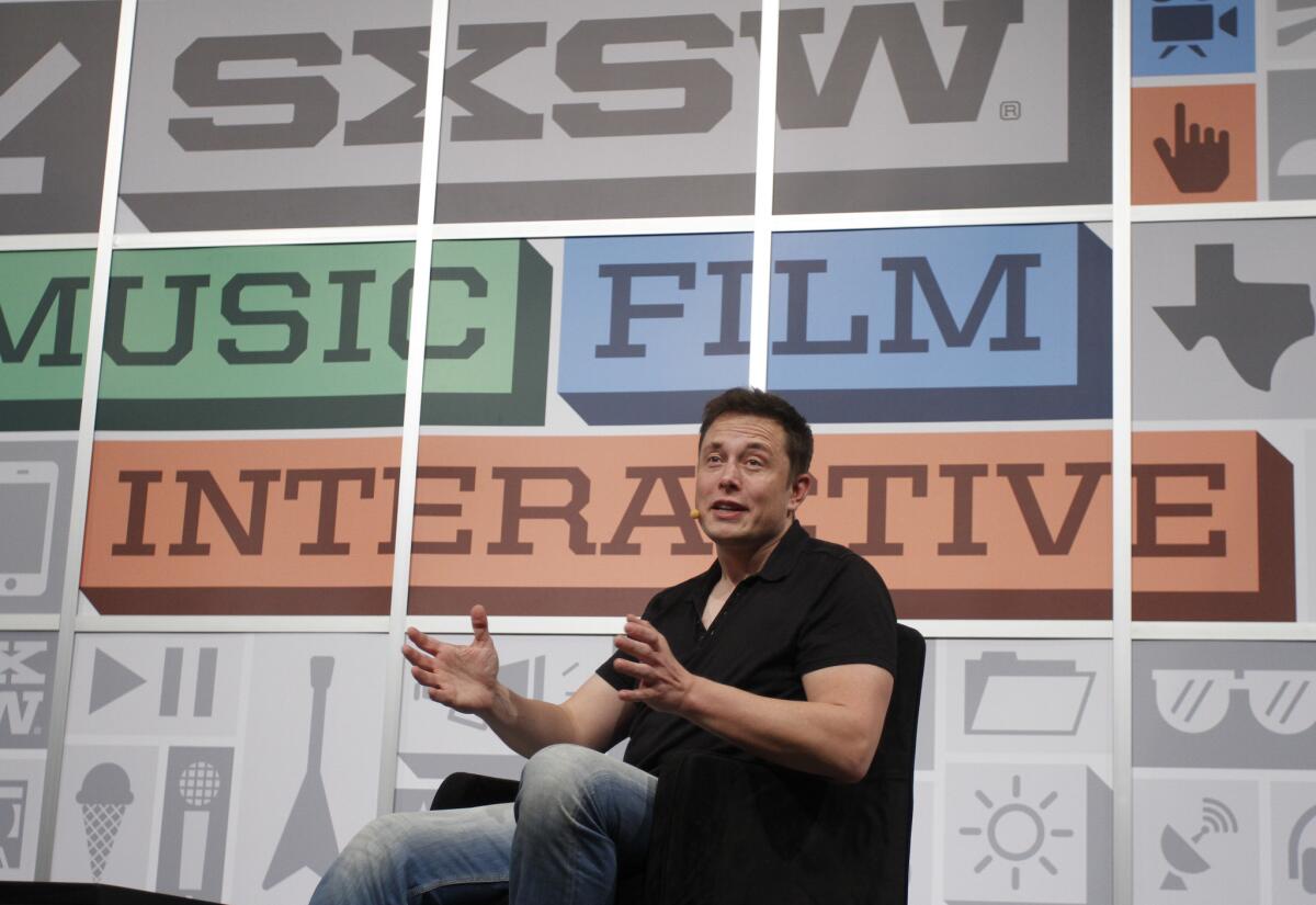 Tesla co-founder Elon Musk gives the opening keynote address at the SXSW Interactive Festival in Austin, Texas