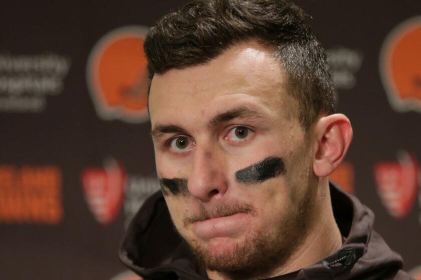 Johnny Manziel speaks to the media after a Cleveland Browns loss on Dec. 20.