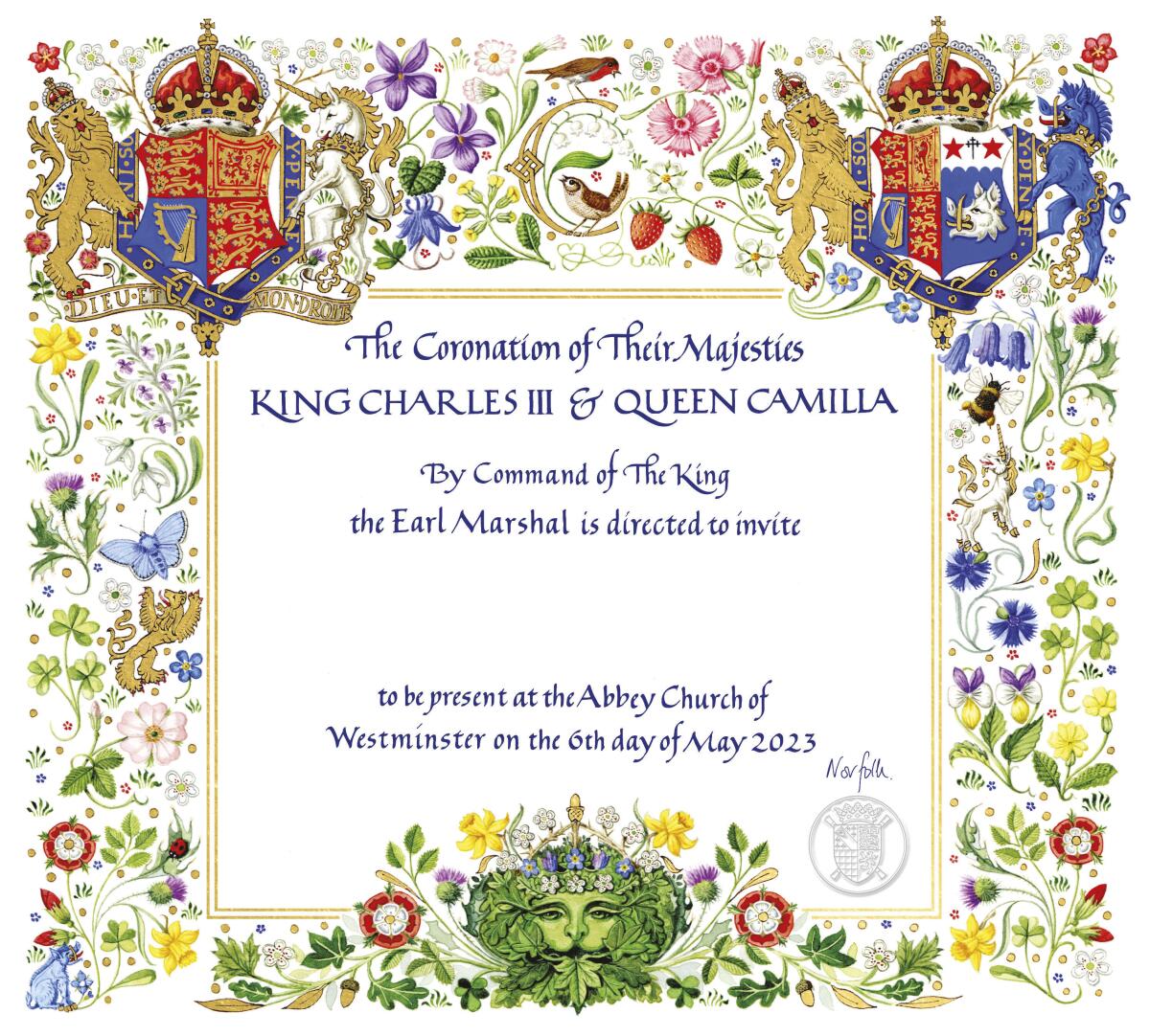 Flowery invitation to King Charles III's coronation