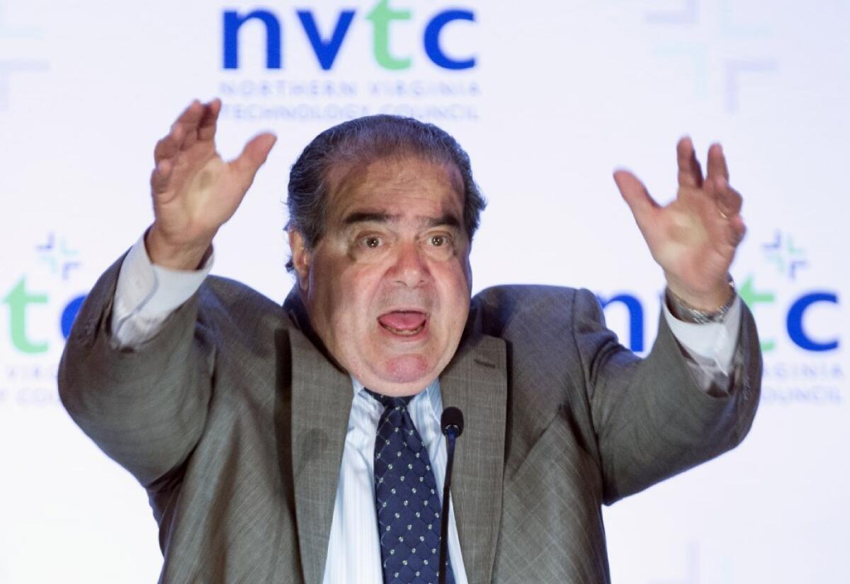 Supreme Court Justice Antonin Scalia speaks at the Northern Virginia Technology Council's Titans breakfast gathering in McLean, Va., on Wednesday.