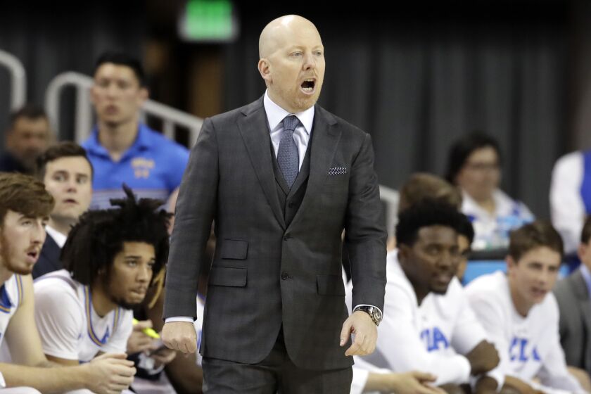 UCLA head coach Mick Cronin during the second half of an NCAA college basketball game against Washington State Thursday, Feb. 13, 2020, in Los Angeles. (AP Photo/Marcio Jose Sanchez)