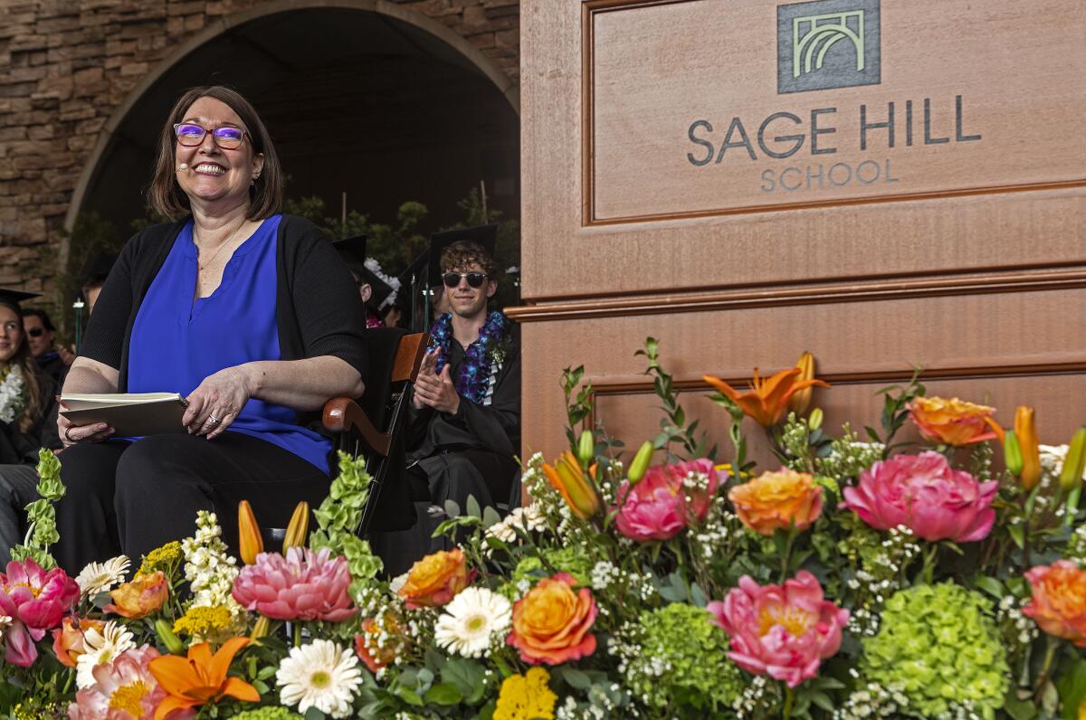 Sage Hill receptionist Lisa Willett was chosen by the Class of 2025 as the staff speaker for their commencement on June 6.