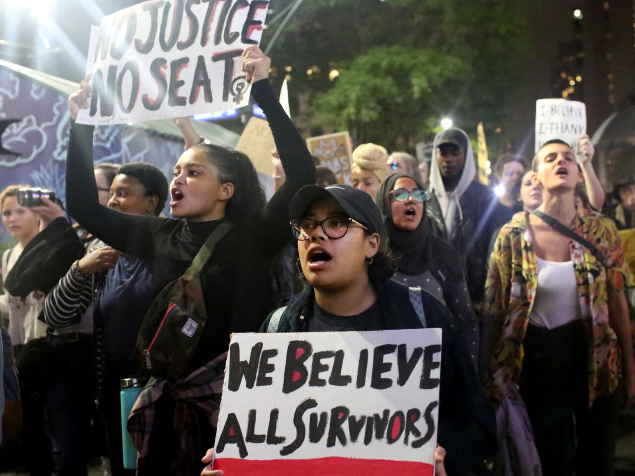 New York protesters march from Union Square to Times Square in a rally against Supreme Court Justice Brett Kavanaugh.