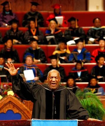 Bill Cosby Entertainer Bill Cosby addresses the audience at Spelman College commencement exercises on May 14 at The Cathedral at Chapel Hill in Decatur, Ga. Cosby and his wife, Camille, gave Spelman a $20 million gift in 1987.