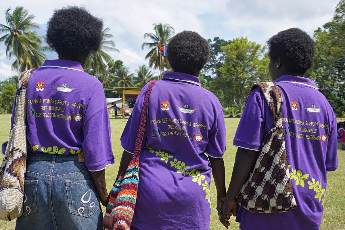 Women in the village of Aero, Central Bougainville, come together for a unification ceremony in 2018. The Pacific people of Bougainville begin voting Nov. 23 to decide whether they want independence from Papua New Guinea.