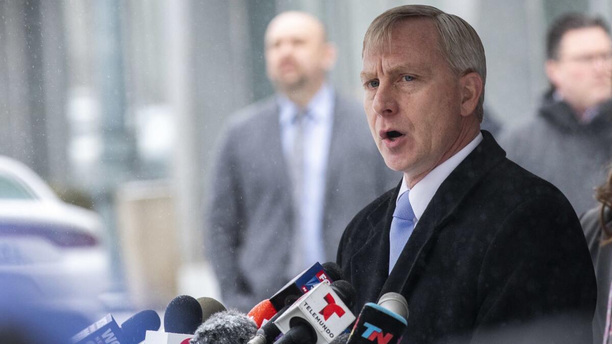 Richard Donoghue, U.S. attorney for the Eastern District of New York, speaks outside U.S. District Court in Brooklyn on Feb. 12, 2019.