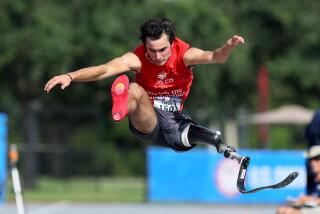 JACKSONVILLE, FLORIDA - JULY 19: Ezra Frech competes in the Men Long Jump 42.61.63 Final on Day 2.