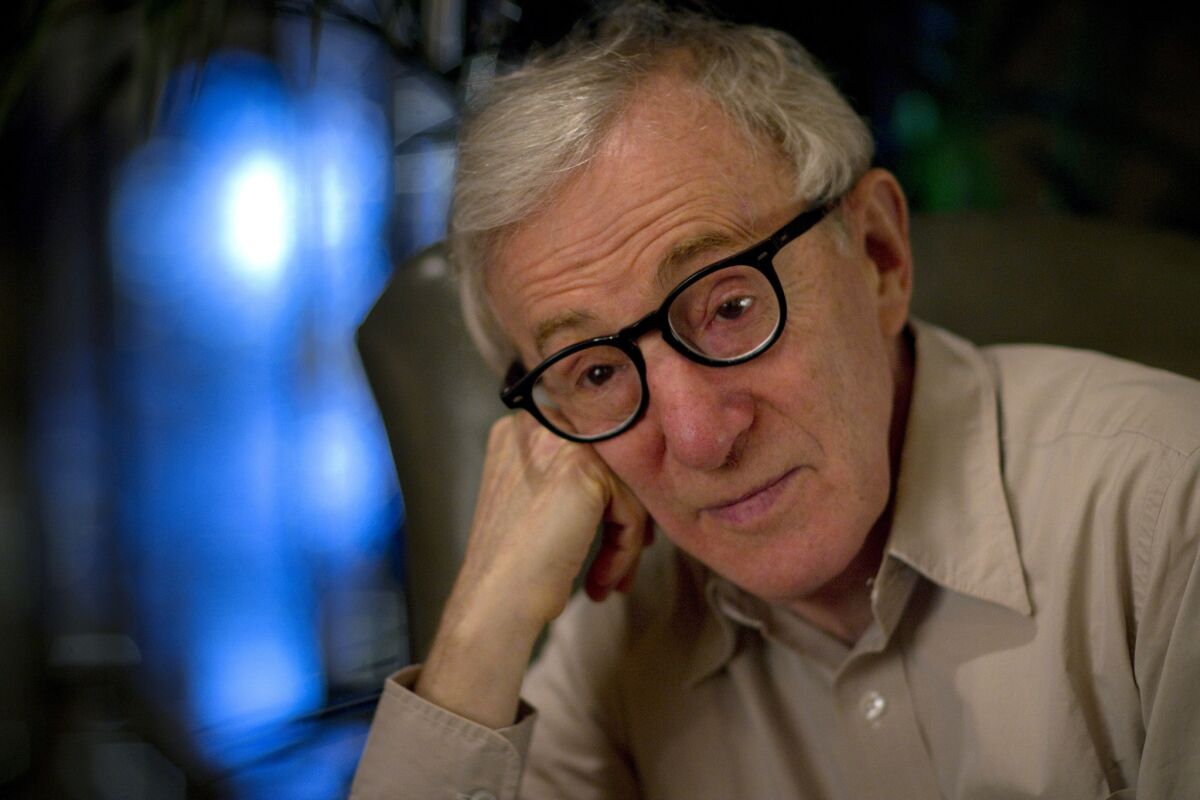 Woody Allen is interviewed about his new film "Blue Jasmine" in Beverly Hills.