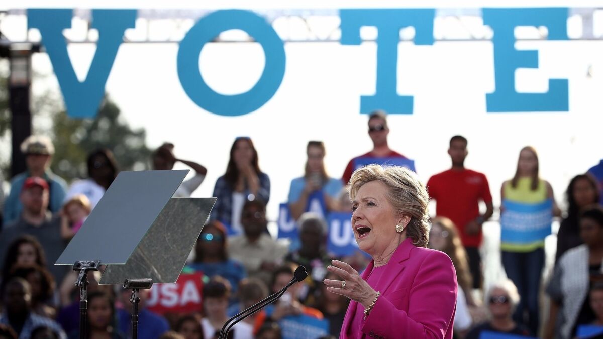 Hillary Clinton campaigns at Pitt Community College in Winterville, N.C.