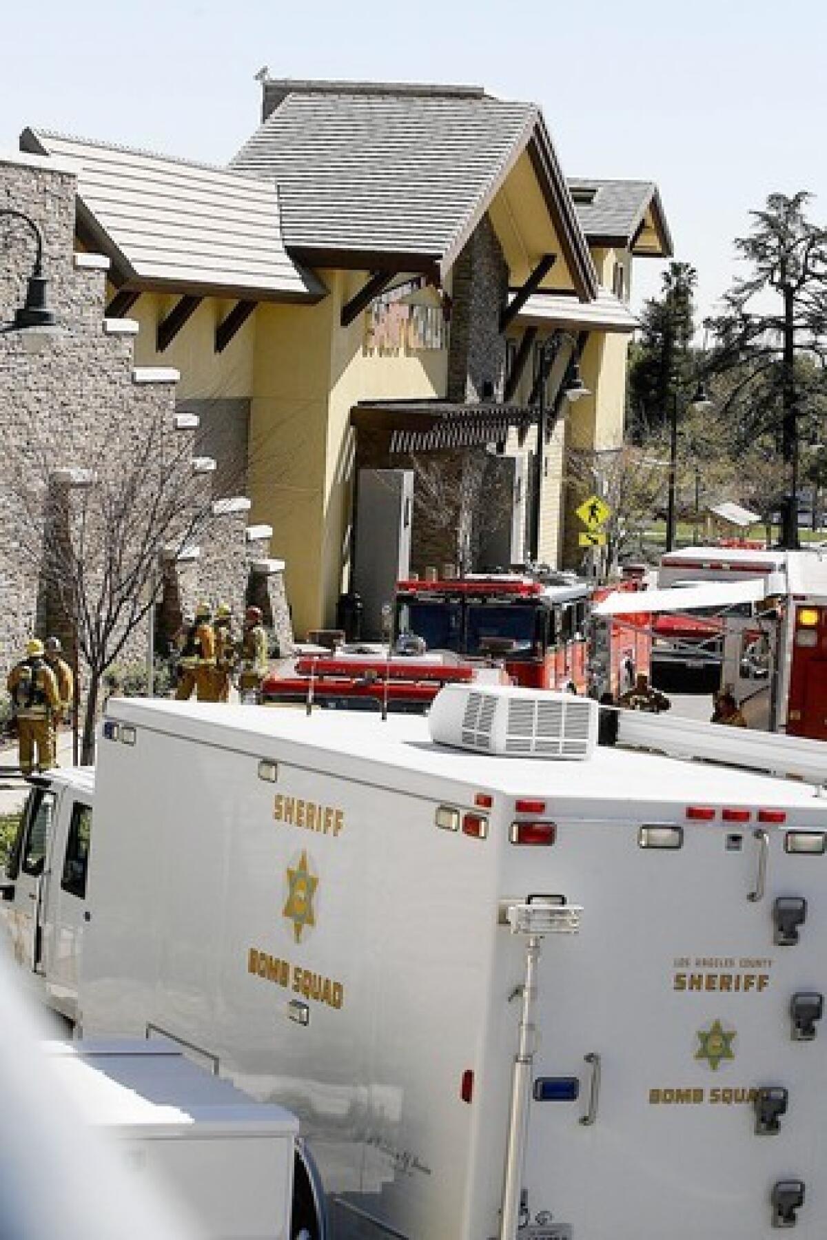 Los Angeles County Fire responded to an explosion, severely injuring two, at Sport Chalet in La Canada Flintridge on Friday, February 28, 2013. Hazmat and the Bomb Squad also responded.