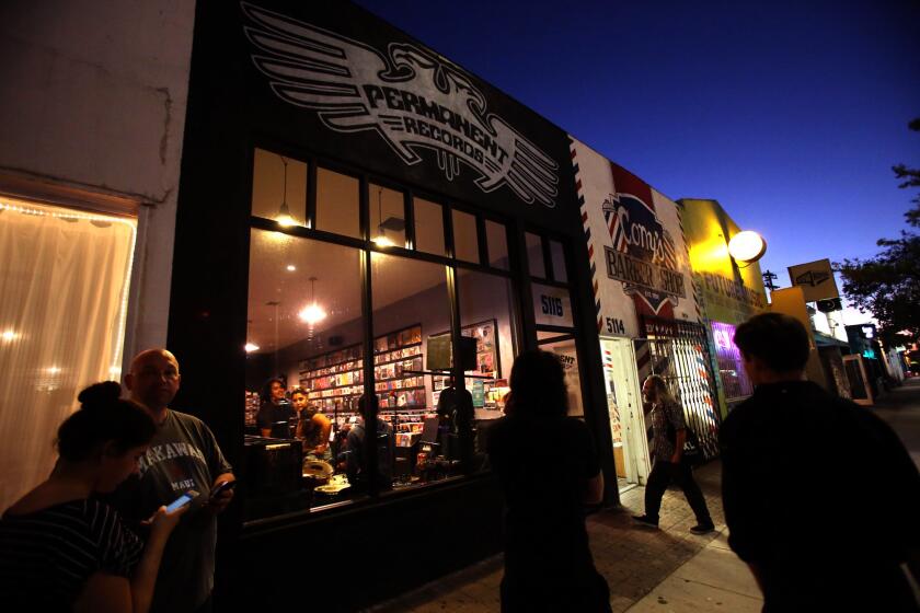 LOS ANGELES, CA - OCTOBER 3, 2015 -- People wait for a in-store performance by the Southern California band Dabble at Permanent Records on York Avenue in Highland Park on October 3, 2015. (Genaro Molina/ Los Angeles Times)