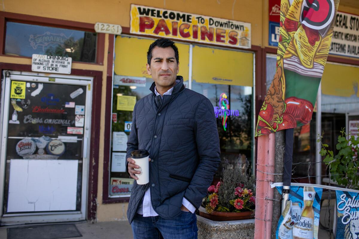 California Assembly Speaker Robert Rivas in front of the Paicines General Store in the farming community where he grew up.