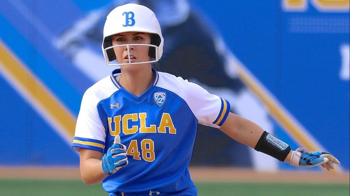 UCLA center fielder Bubba Nickles runs the bases during a UCLA softball game in May 2018.