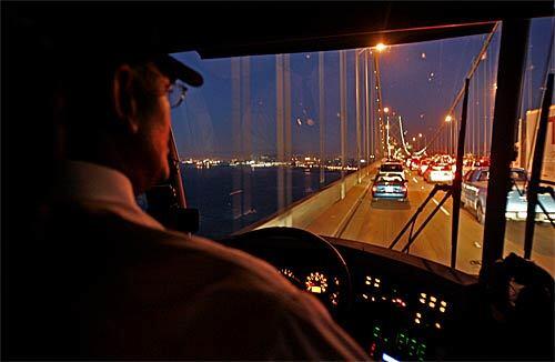 The Megabus makes its way over the Bay Bridge from Oakland en route to San Francisco as the sun begins to rise in late August. For just a buck, passengers can take this cozy bus ride to San Francisco, where they can enjoy Alcatraz, cable cars, chowder and more. The linchpin of this penny-pinching tour is Megabus.com, which launched its California operation in early August. Some adventurous types might even turn this into a whirlwind tour, returning to Los Angeles in 24 hours.