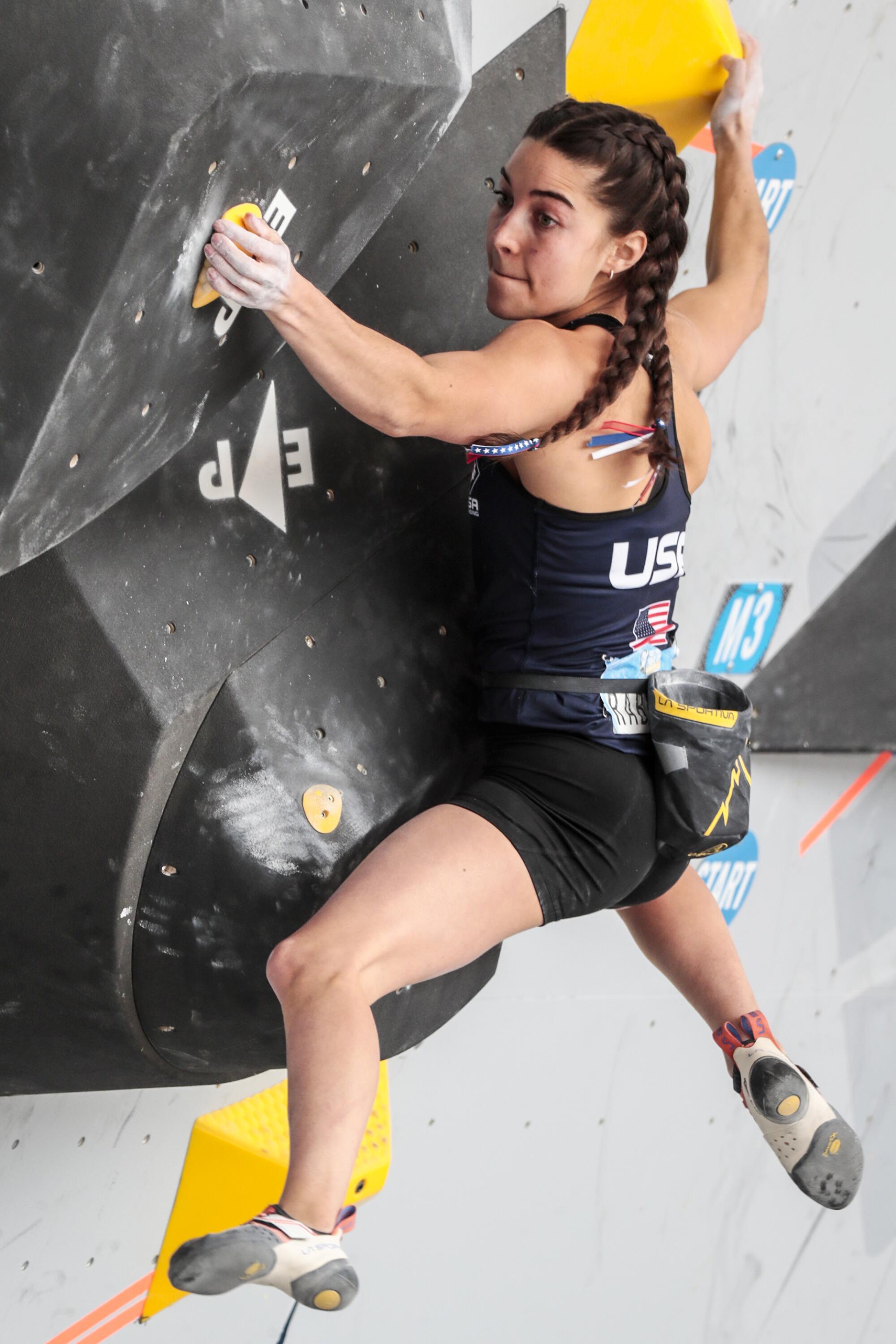 Brooke Raboutou competes in the 2021 IFSC Climbing World Cup.