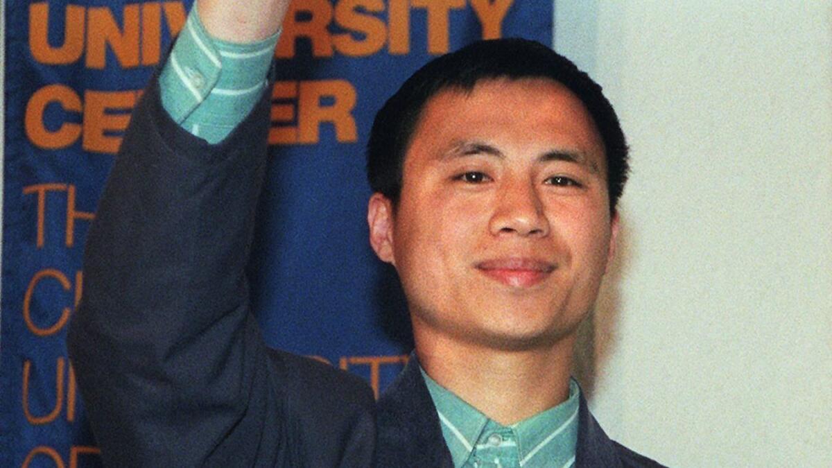 Pro-democracy student protest leader Wang Dan at a news conference in New York in April 1998, after he was freed by Chinese authorities.