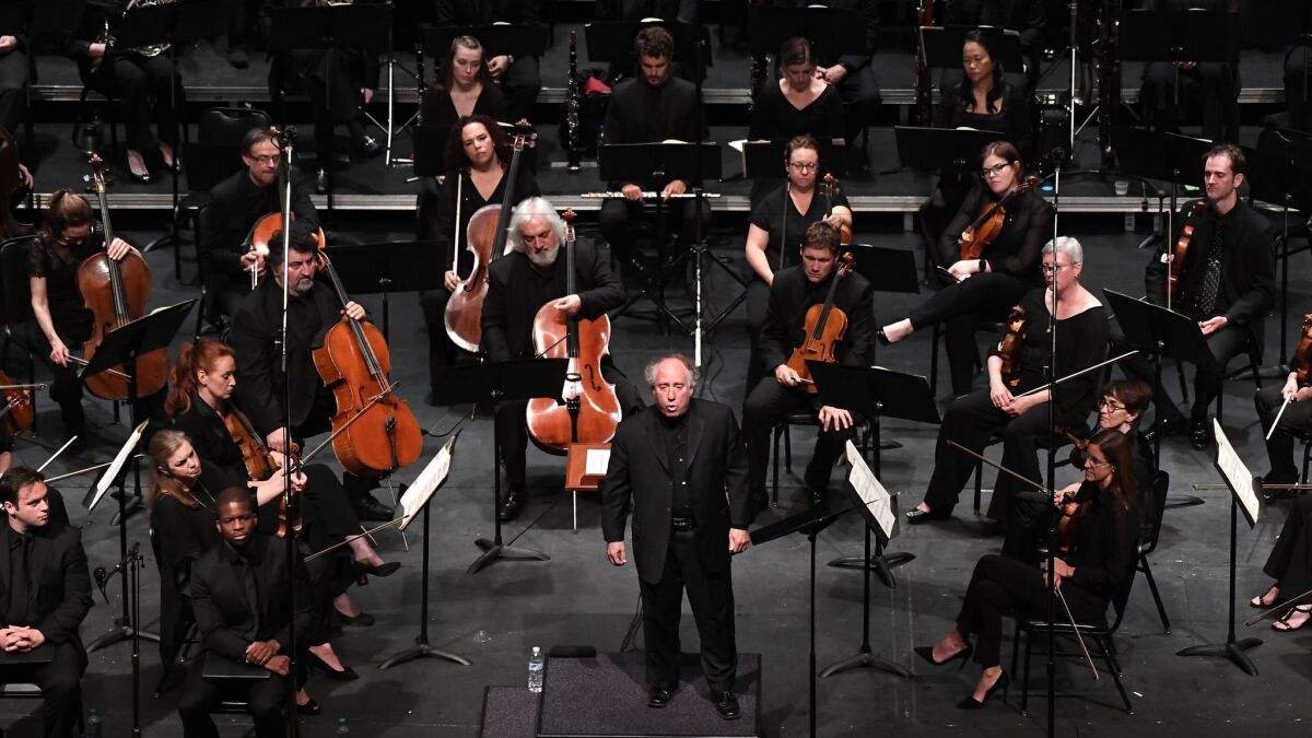 Los Angeles Chamber Orchestra Music Director Jeffery Kahane introducing Beethoven's Ninth Symphony at UCLA's Royce Hall on Saturday night.