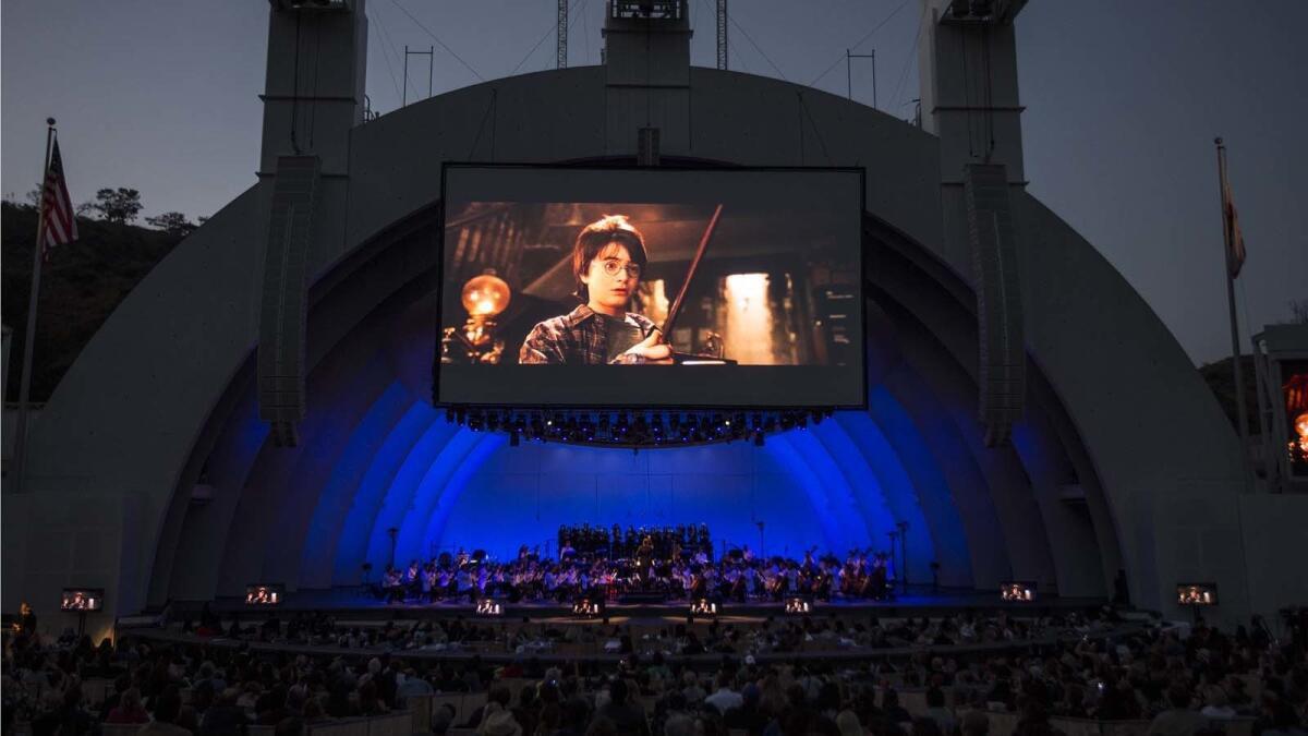 The L.A. Philharmonic gives a live performance of John Williams' music for "Harry Potter and the Sorcerer's Stone" during a screening of the film at the Hollywood Bowl on July 6, 2016.