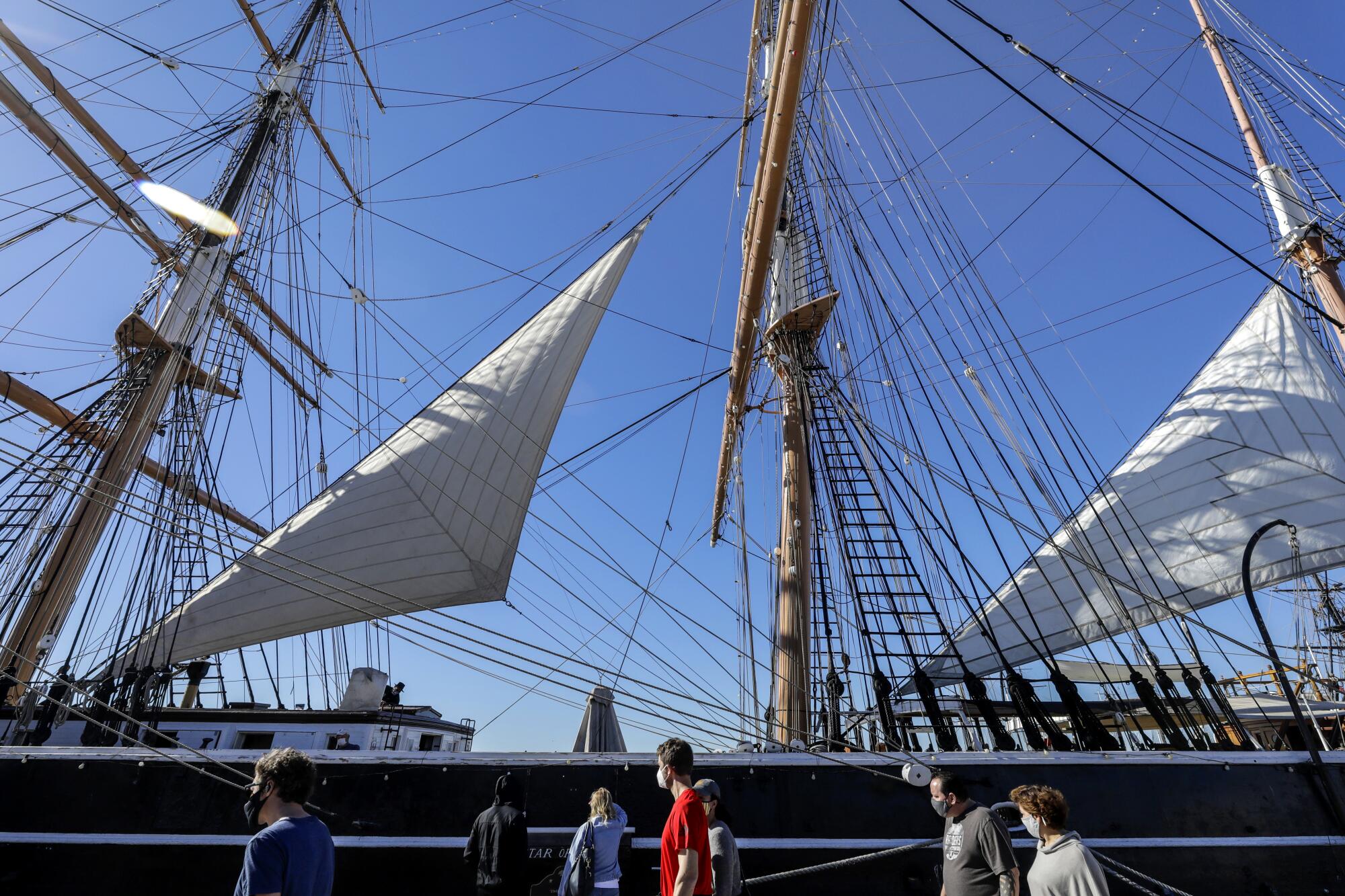 COVID-19 rules closed the Maritime Museum but Star of India is on display along Harbor Drive.