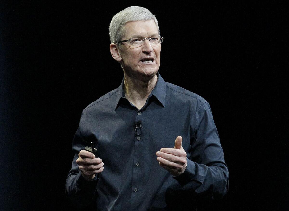 Apple CEO Tim Cook speaks at the Apple Worldwide Developers Conference event in San Francisco on June 2, 2014.