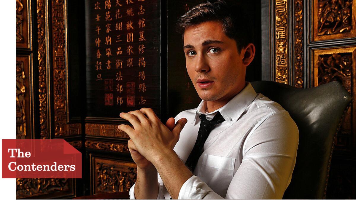 Logan Lerman's role in the World War II action movie "Fury" involved punching costar Brad Pitt in the face.