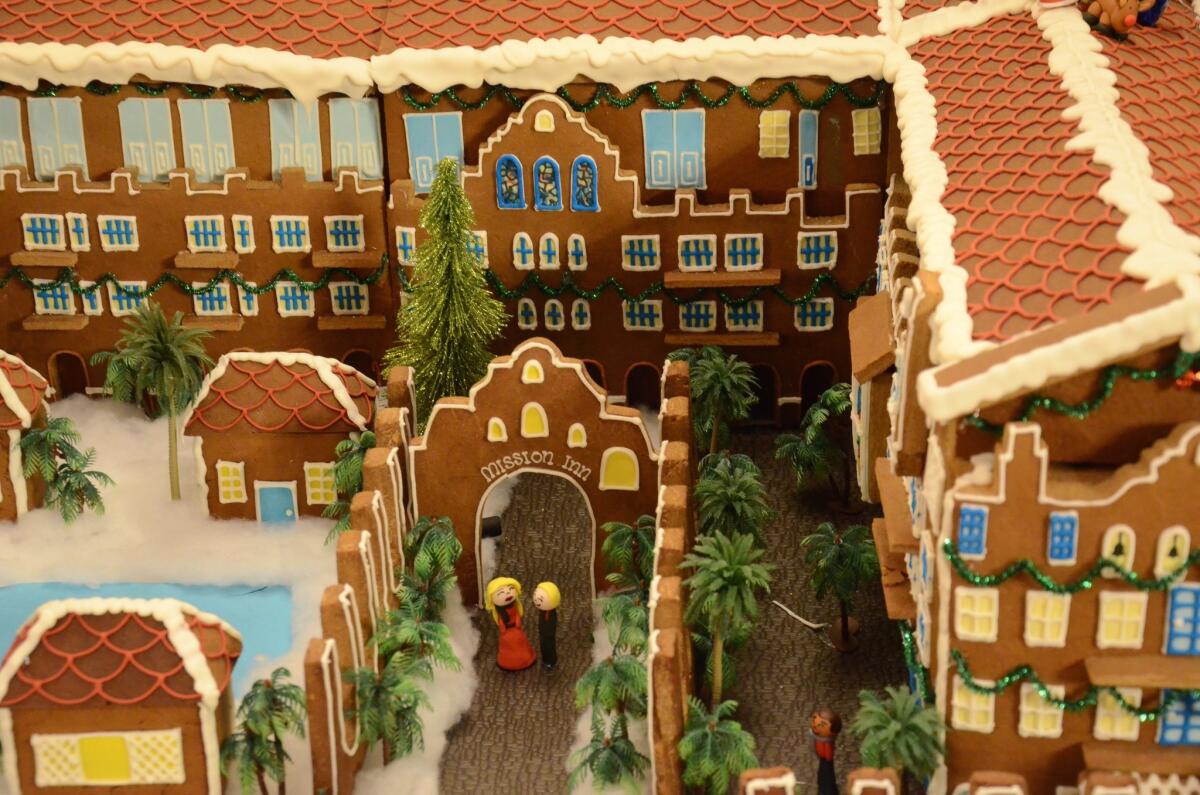 There's a gingerbread hotel in the inn's lobby.
